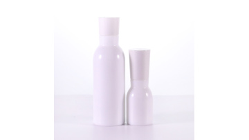 Opal white shaped glass bottle with white pumps  