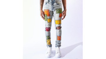 OEM Light Wash Patchwork Jeans Mens Fashion Custom Designer Mens Jeans1