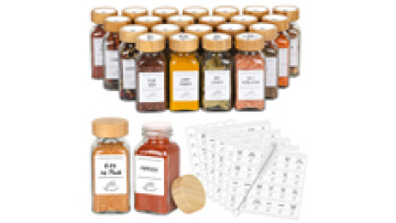 Free Labels Square 15PCS/Box Bamboo Lid 4oz 100ml Spice Bottles Glass Seasoning Jars Set1