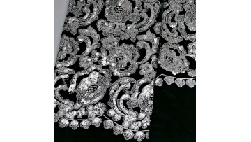 wholesale pakistan fancy new 3d embroidery sequence black silver rose flower heavy metal ankara on velvet sequins fabrics1