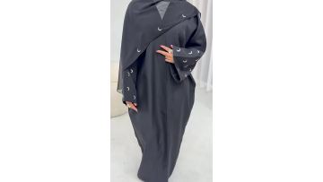 Linen Abaya With Embroidery And Matching Headscarf (1)