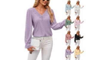 Casual Petal Sleeves blouse high quality t shirt Fashion Wholesale loose V Neck Flower Ladies Tops women's  t-shirts knitted top1