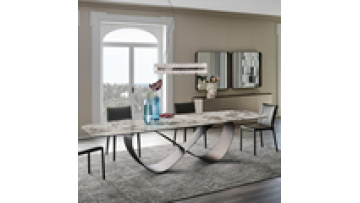 Cream and golden dining tables luxurious butterfly cross leg customize luxury dining table Sintered stone top table set1