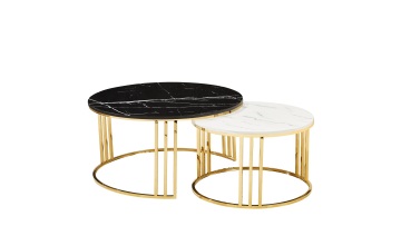 TL-SG003 Black & White Sintered Stone Nesting Tables with Gold Frame