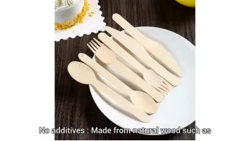 Disposable Wooden Cutlery Set, Spoon, Fork, Knife, Individually Wrapped for Desserts1