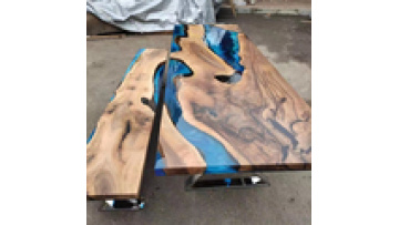 cheap price Factory Direct Solid Walnut Wood Cafe Coffee Kitchen Restaurant River Epoxy Resin Slab Dining Wooden Table1