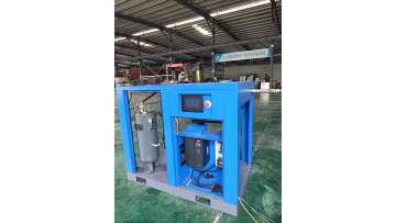This is a 22KW two-stage screw air compressor featuring a variable frequency design and a two-stage compression engine, which is energy-efficient and power-saving