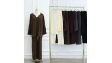 Plus Size Knitting 2 Piece Set Women's Knitted Pullover and Pants Modest Casual Home Suit1