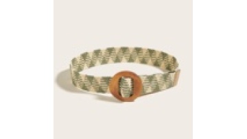 Light Green Skinny Raffia Dress Belt with Wooden Buckle and Rattan Woven Elastic Waist Belt for Women1