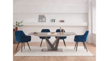 Extendable Dining Table Set with Navy Blue Velvet Chairs | Modern 4-Seater for Small Spaces | VOGUE Inspired Home Design