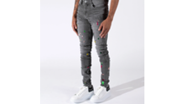 Men'S Jeans Colourful Embroidery Distressed New Design Skinny Slim Bleach Denim Pants1