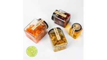 New square transparent sealed honey glass jar with metal wood lid1