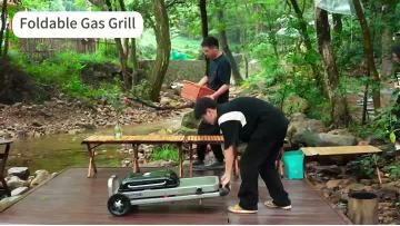 Foldable Portable Propane Gas Grill with Side Table for Outdoor Camping BBQ
