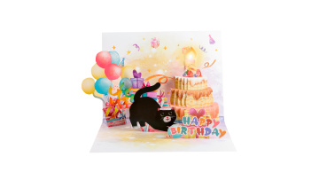 3D Cat Birthday Lighting and Music Card