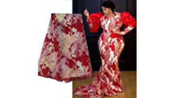 african red Brocade Jacquard French Tulle Lace brocade lace organza jacquard fabric for dresses1