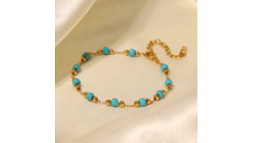 18K Gold Plated Turquoise Beaded Bracelet - Unisex Design1