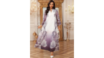 Middle East V-Neck Muslim Dress Arabia Women's Fashion Floral Robe Dubai Printed Embroidery Elegant Jalabiya Eid Islamic Abaya1