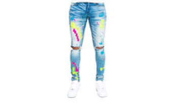 Wholesale Distressed Custom Blue Splash ink Jean Trousers Skinny Denim Pants Ripped Men Stacked Jeans1