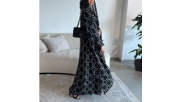 Traditional Printed Abaya with Hijab Dubai Modest Islamic Long Sleeve Muslim Dress for Ladies1