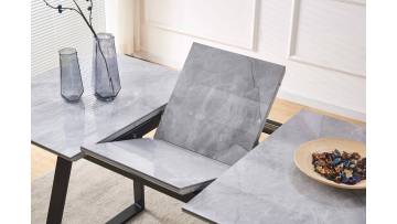 Modern Extendable Dining Table  | Sintered Stone Top & Matte Gray Iron Legs (160-200cm)