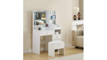 BR-24DTC01 Stylish Modern Makeup Vanity Set with Mirror and Comfortable Stool
