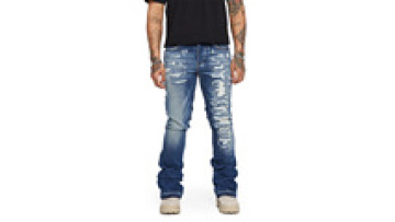 Custom OEM High Quality Streetwear Stacketed Distressed Ripped Denim Straight Jeans Men1