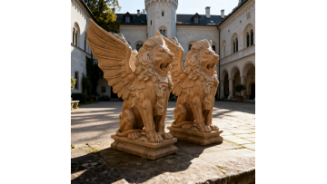 Artisan Crafted Stone Griffin Monument Statue