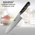 XINZUO 7'' Santoku Knife 3 Layer 440C Core Clad Steel Chinese Kitchen Knives Stainless Steel Carving Vegetable Knife G10 Handle