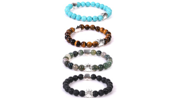 Alloy Claw Heart Charms 8MM Round Beads Stone Bracelet SB3048