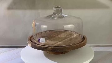round hand Blown Glass dome and walnut stand