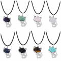 Lava Rock Stone Luck Fox Necklace for Women Men Healing Energy Crystal Amulet Animal Pendant Gemstone Jewelry Gifts