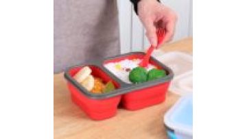 Online Hot Sell BPA Free Foldable Wholesale Silicone Collapsible Bento Box Folding 2 Compartment Lunch Box Set with fork1