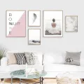 SURE LIFE Nordic Refresh Feather Letters Canvas Paintings Landscape Poster Back of Girl Print Wall Art Pictures Bedroom Decor
