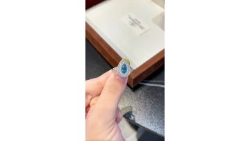 Custom Pear-Shaped Deep Blue Lab Grown Diamond Halo Ring