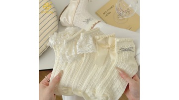 Korean version butterfly bow Lolita mid tube socks ins white hollow out