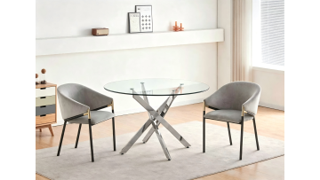 TL-21DS01 Elegant 120cm Round Glass Dining Table with Sturdy Metal Base