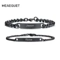 Free Engraving Custom Couple ID Bracelets for Men Women Bangle Stainless Steel Chain Link Personalized Unique Name Brazalete