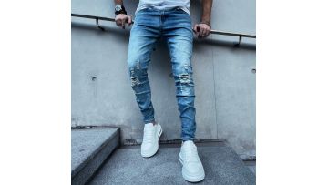 New ripped denim short stacked biker skinny man jeans baggy trouser pants jacket for men stylish plus size men's jeans1