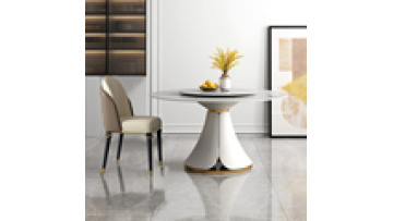 Luxury design White sintered top marble smooth leather base metal dining table and 4 chair and 12 chairs set1