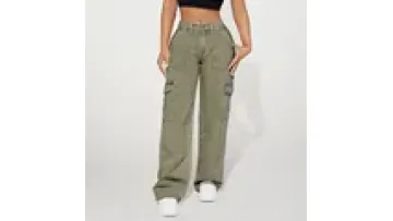Custom Women's Jeans High Waist Flap Pocket Cargo Denim Jeans Women's Cargo Pants Jeans1