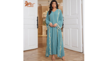 Factory Price Chiffon Solid Color Fashion Embroidery Long Sleeve Casual Evening Party Muslim Abaya Dress Robe Abaya1