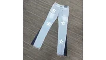 Street Men Vintage Ripped Distress Stacked Jeans for Man Wholesale Camouflage Straight Fit Custom Cargo Strapped Denim Jeans For1