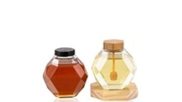 Factory Direct sales 200ml 380ml empty transparent hexagonal container Glass jam honey jar jar with wooden spoon and bamboo cork1