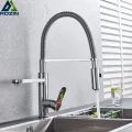 Chrome Pull Down Kitchen Faucet Deck Mounted 2 Swivel Spout Hot and Cold Kitchen Sink Tap with Stream Spray Kitchen Shower Head