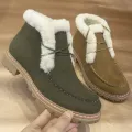 U-DOUBLE 2020 New Winter Women Shoes Brand Warm Women Boots Big Size Lace-Up Waterproof Ankle Boots Short Camel Flats Snow Boots