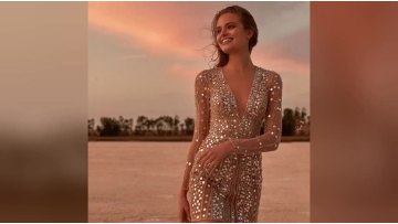 2020 Explosive Deep V Glitter Long Sleeve Sequined Mini Women Wedding Evening Dress1