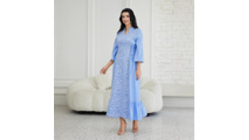 V Neck Middle East Women's Muslim Jalabiya Dubai Slimming Abaya Dresses Floral Embroidered Islamic Robe with Drawstring for Eid1