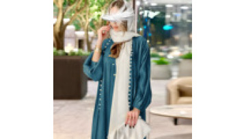 Abaya Women Muslim Dress Fashionable Shiny Satin Silk Dress Bubble Beads Solid Color Set of Two Abaya Dubai Islamic Clothing1