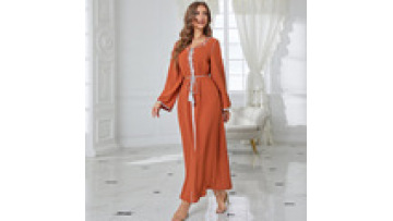 Fashion Islamic Clothing Prayer Abaya Flaming Orange V-Neck Symphony Rhinestone Dress Simple Modest Islamic Clothing Abaya1
