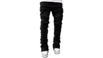 Custom Hip Hop Flare Vintage Washed Men Ripped Stacked Jeans Men's Jeans Distressed Destroyed Holes Men Jeans1